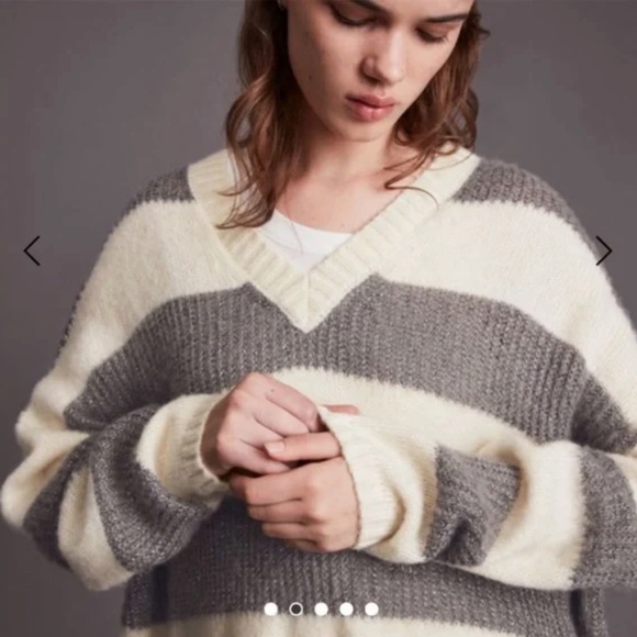 ALL SAINTS Lou Sparkle Jumper V-Neck Sweater in Gray and Cream - Medium - NWT - Picture 8 of 8
